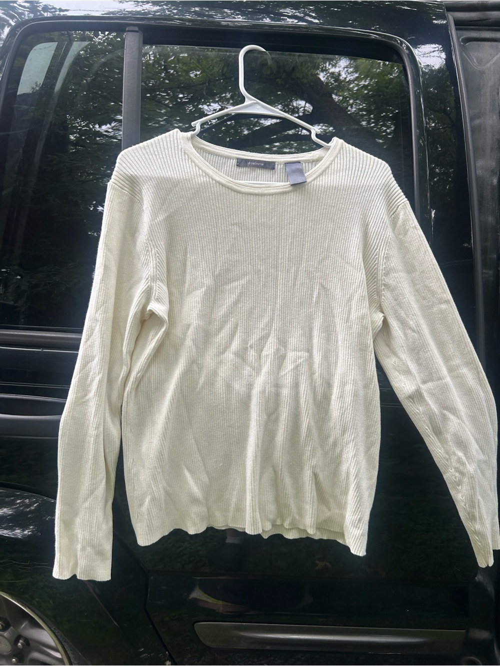 Woman’s Cream Ribbed Long-Sleeve Sweater